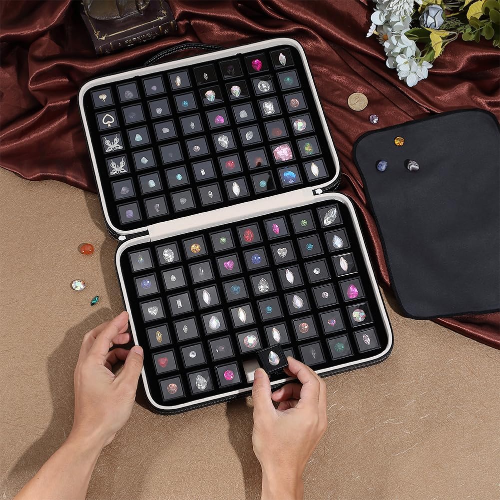 PH PandaHall 96 stuks edelsteen opbergdoos diamant displays lade lederen kristal collectie doos zwarte edelsteen potten sieraden organizer container met schuim insert voor strass kralen showcase
