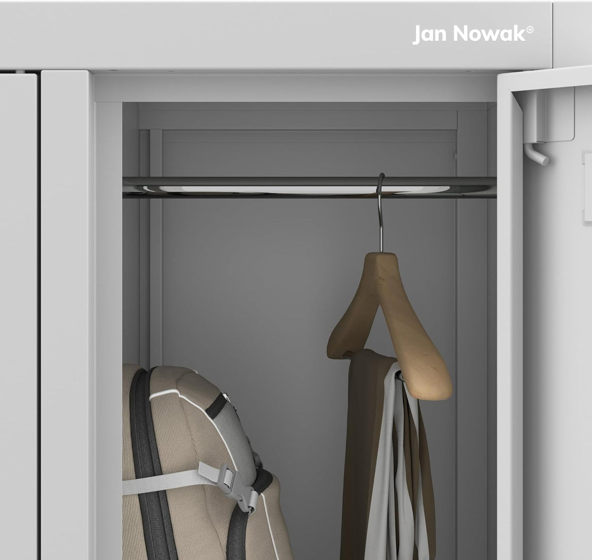 Jan Nowak metal locker cabinet for school and dressing room steel spindle box with lock and 10 separate compartments with hanging rod ventilation and label holders professional locker 150 x 136 x 45 - QUORE