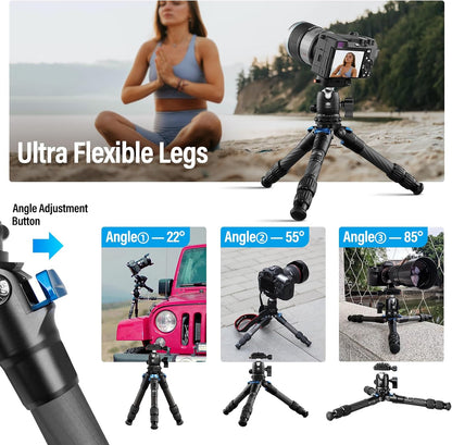 SIRUI Carbon Mini Statief, 43cm Desktop Statief Koolstofvezel met 360° Kogelkop, Draagbaar Mini Tripod voor DSLR Camera Video Camcorder, Belasting tot 10 kg, AM-223+B-00K