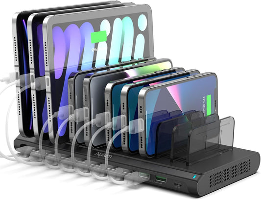 Alxum 120W USB Multi Mobiel 10-Poorts Oplaadstation met QC 3.0 Snelle Lading, Type C Mobiele Telefoon Oplaad Tablet Zwart