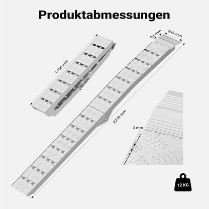 Wiltec Laadhelling inklapbaar - 2280 x 280 mm - max. draagkracht 680 kg - aluminium - met riem - voor motorfiets mountainbike quad - oprijplaat rail