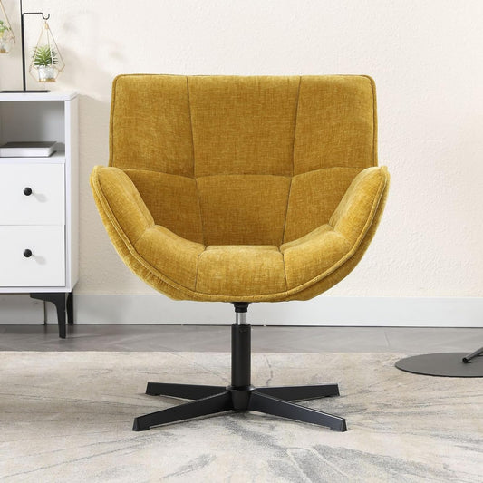 chairus Accent Armchair for Living Room Swivel Tub Chair in Chenille Fabric Upholstered Occasional Lounge Chair with Metal Legs (Yellow) - QUORE