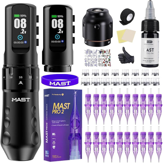 Mast Tattoo Flip4 Pro Tattoo Machine Set Wireless Tattoo Machine 7 Strokes 2.5-4.5mm,2000mAh Battery for Beginners & Professionals (TZWQP-128)