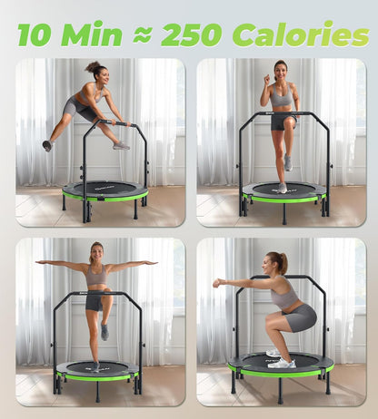 BCAN Indoor trampoline, 102 cm fitness minitrampoline, opvouwbaar, voor volwassenen met verstelbare handgreep, maximale belasting 150 kg, ideaal voor hometraining en fitnesstraining
