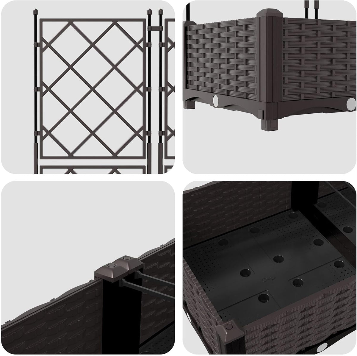 Trellis Garden Planter Set of 5 Brown 120 x 120 x 125.5 cm Height Adjustable for Balcony and Open Spaces - QUORE