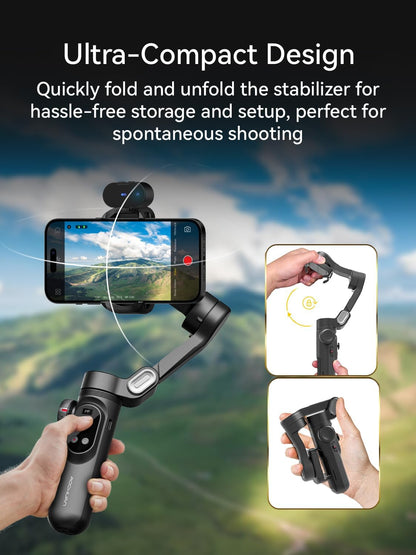 AOCHUAN Gimbal Stabilizer voor iPhone, Gimbal w/AI Vision Sensor voor Face Tracking, 3-assige telefoonstabilisator w/draadloos opladen voor vlog-opname, compatibel met iPhone/Android-Smart AI XPro