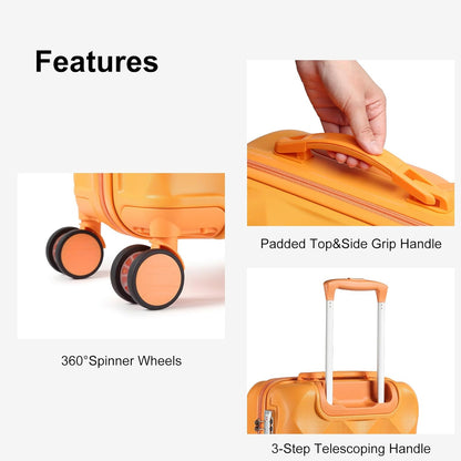 Sea choice Hardschalige Trolley Kofferset 5-Delige Reiskoffer Met Dubbele Wielen Bevat 1 Reistas en 1 Toilettas, Bagage M-L-XL Set (55/65/76cm), Tsa Slot en 4 Wielen (Oranje, Kofferset)