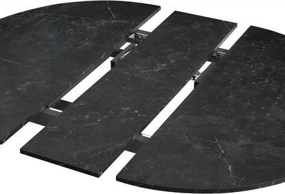Ronde Eettafel – Uitschuifbare Tafel – Keukentafel – Eetkamertafel – Uitklapbare Tafel – Butterfly Mechanisme – Marmer Look – Zwart Metaal Frame – 120-150 cm – Geschikt Voor 4-6 Personen