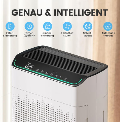 Operan Luchtreiniger met allergieën, Advanced Air Purifier voor appartementen en rookkamers, Wi-Fi & App Control, CADR 340 m³/h (158 m²), Smart Auto-mode, HEPA-filter tegen stof, pollen, dierenharen
