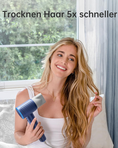 Laifen Haardroger, retroserie, 200 miljoen negatieve ionen, reisföhn met 110.000 omw/min, borstelloze motor voor snel drogen, föhn met hoge snelheid, geluidsarm met magneetmondstuk (blauw)