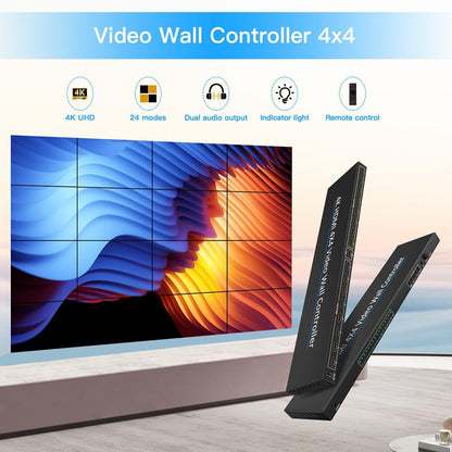 4K HDMI Video Wall Controller 4x4 16 Ways TV Processor Large Screen Video Splicer Box 2x2 2x3 3x3 5X2 6X2 5X3 2X7 2x6 3x4 4X3 Multi Video Screen Processor Splicer