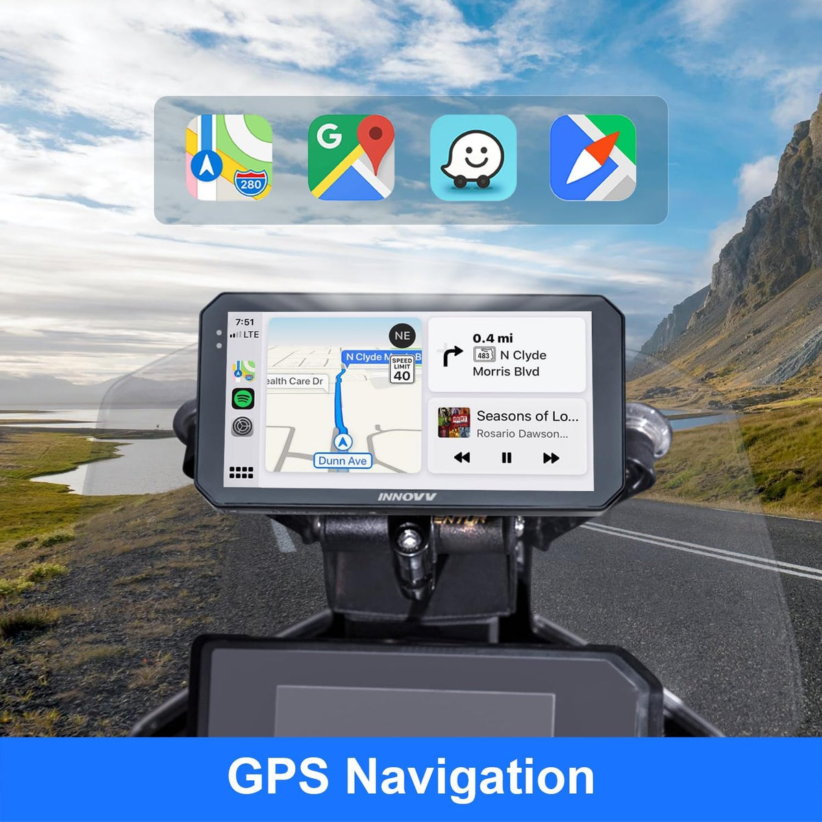 INNOVV N2 Motorfiets Carplay Dash Cam, 6 inch touchscreen ondersteuning Android Auto & iOS, 2K + 2K camera voor en achter met GPS-navigatie, parkeermodus, muziek, 5,8G wifi, IP67 waterdicht, App