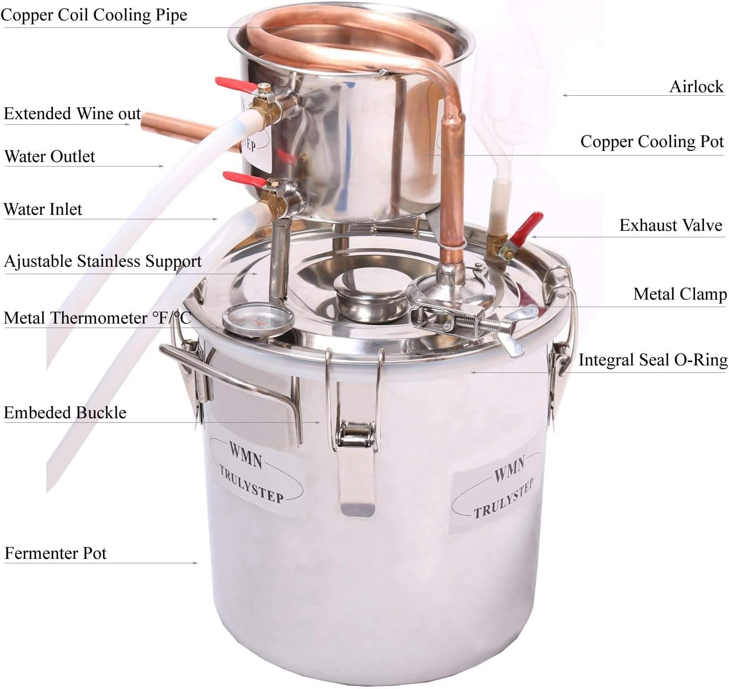 Fayelong Water Distiller 10L (2 Gal), Copper Alcohol Moonshine Stiills, Wine Making Fermentation Kit for Self Fired Whisky, Wine, Cognac, Vodka - QUORE