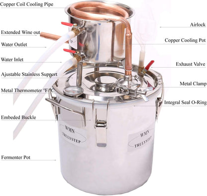 Fayelong Water Distiller 10L (2 Gal), Copper Alcohol Moonshine Stiills, Wine Making Fermentation Kit for Self Fired Whisky, Wine, Cognac, Vodka - QUORE