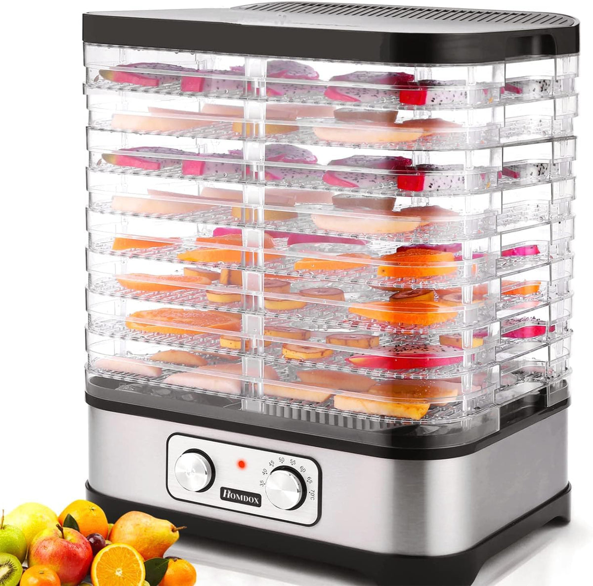 COOCHEER Voedseldroger met 8 etages, fruit- en groentedehydror, 400 W, met timer 72 uur en instelbare temperatuur, mechanische instelling, BPA-vrij