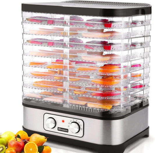 COOCHEER Voedseldroger met 8 etages, fruit- en groentedehydror, 400 W, met timer 72 uur en instelbare temperatuur, mechanische instelling, BPA-vrij
