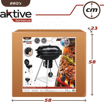 Aktive 52803 Draagbare houtskoolgrill, ronde grill met deksel, diameter 57 x 86 cm, met geïntegreerd ventilatiesysteem en asbak, temperatuurregeling, 2 wielen voor eenvoudig transport
