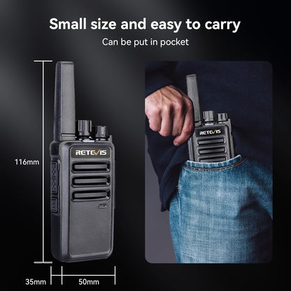 Retevis RT668 Walkie Talkie, PMR446 Licentievrij 16 Kanalen, Walkie Talie set met Oordopjes, Handsfree VOX, CTCSS/DCS, Squelch TOT Scan, Hotel, Familie, Portofoon Oplaadbaar (Zwart, 4 Stuks)