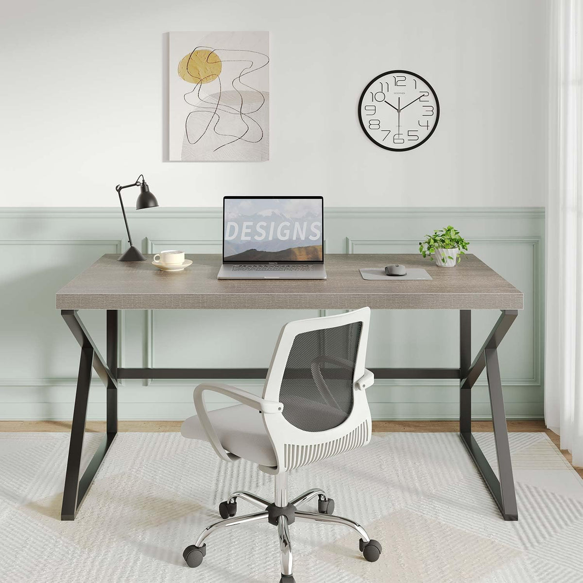 HSH Bureau, computerwerk, pc, hout en metaal, industrieel, tafel, studiewerk, eenvoudig, modern, voor slaapkamer, 140 cm, grijs