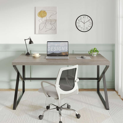 HSH Bureau, computerwerk, pc, hout en metaal, industrieel, tafel, studiewerk, eenvoudig, modern, voor slaapkamer, 140 cm, grijs