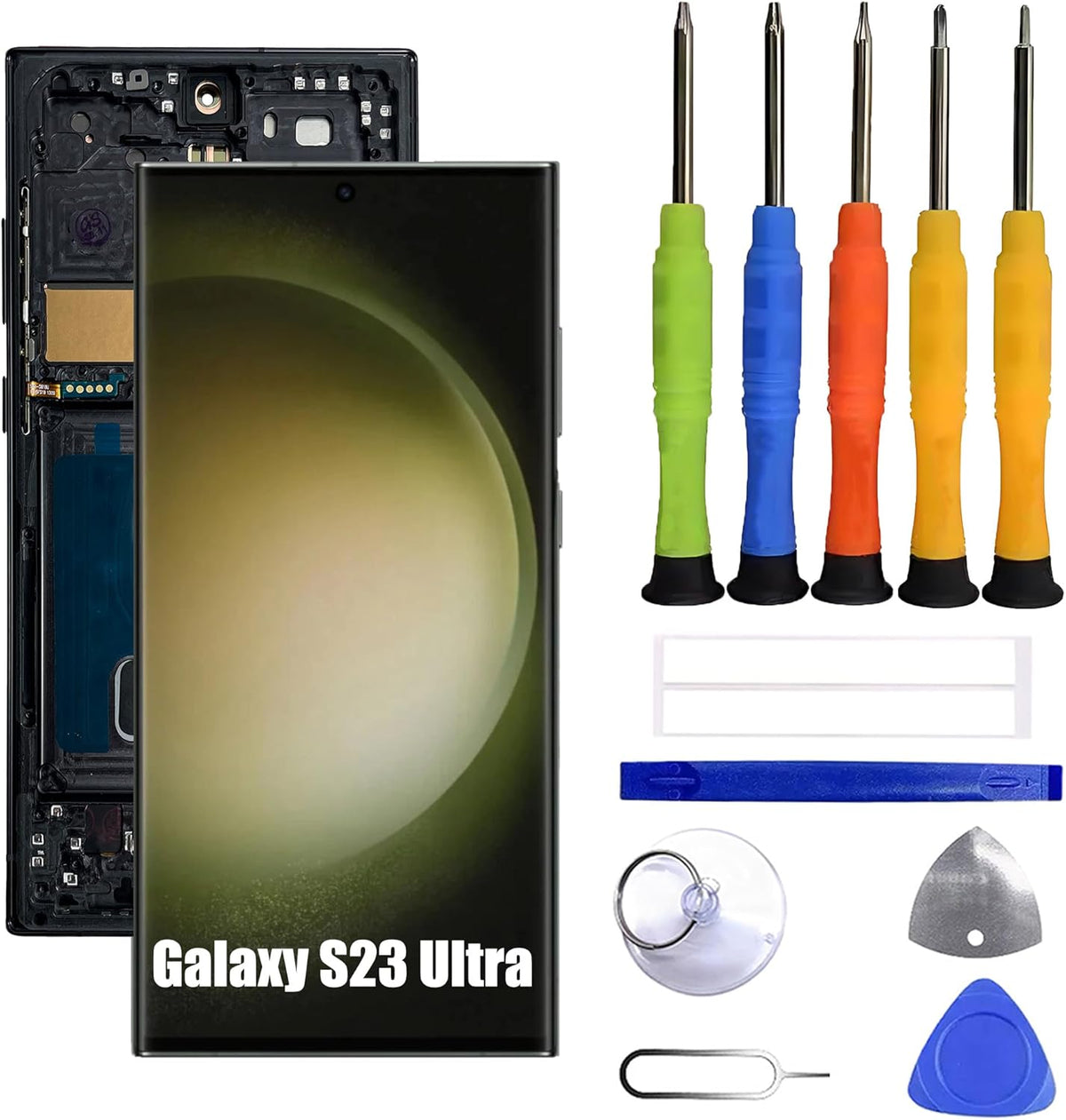 Compatibel met Samsung Galaxy S23 Ultra scherm touchscreen digitale converter LCD-display reserveonderdeel [met frame] inclusief reparatieset