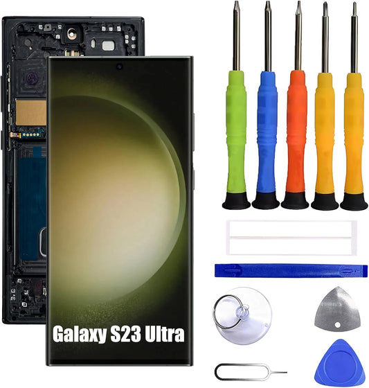 Compatibel met Samsung Galaxy S23 Ultra scherm touchscreen digitale converter LCD-display reserveonderdeel [met frame] inclusief reparatieset
