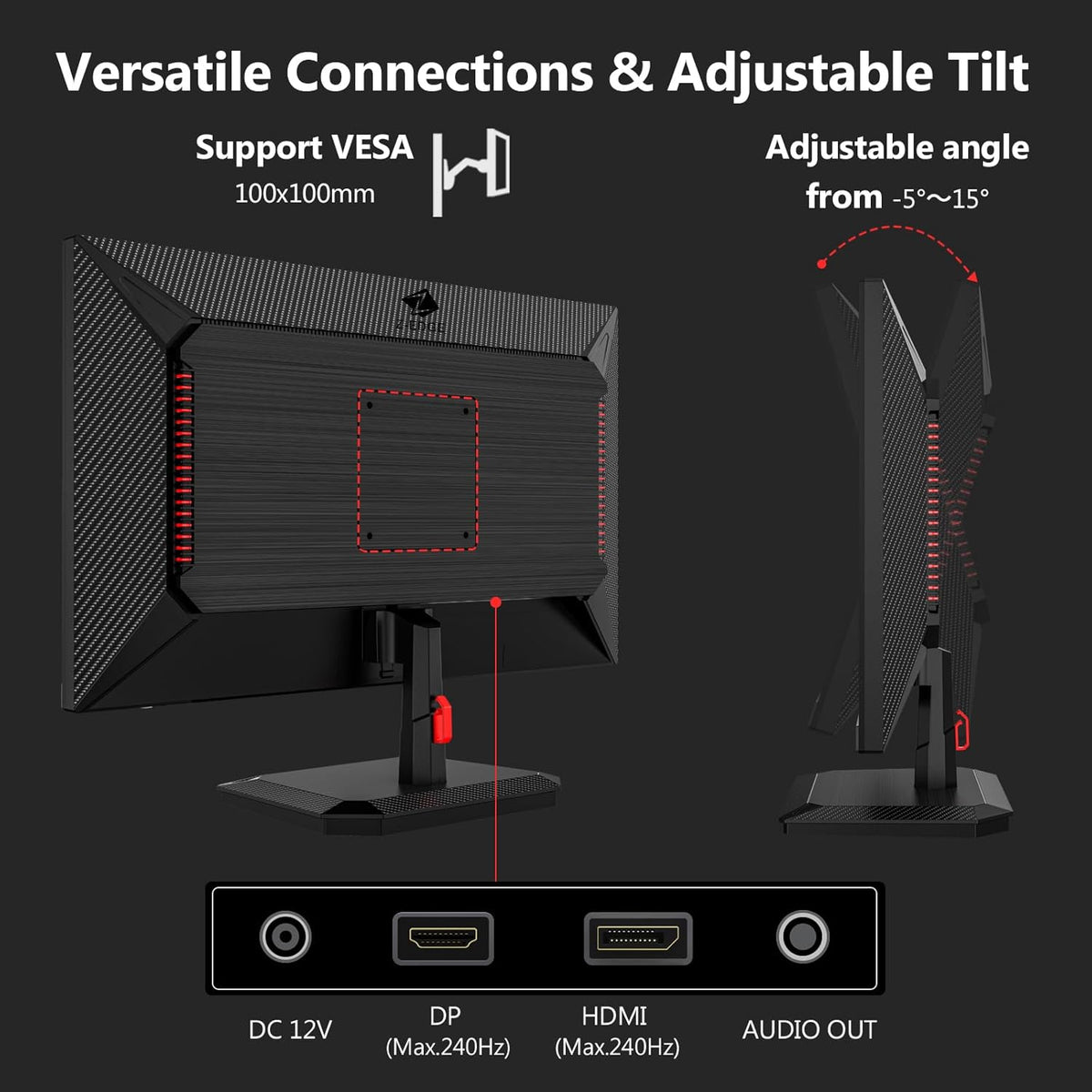 Z-Edge Gaming Monitor 25'' 240Hz, IPS Panel, 1ms MPRT, FHD 1080P, FreeSync, LED Gaming Monitor, Adjustable Tilt, HDMI2.0 & DP1.4, VESA 100 * 100mm (HDMI Cable Included)