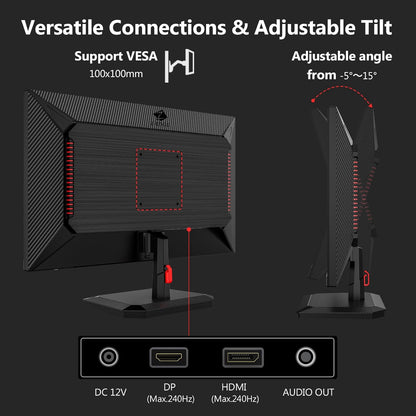 Z-Edge Gaming Monitor 25'' 240Hz, IPS Panel, 1ms MPRT, FHD 1080P, FreeSync, LED Gaming Monitor, Adjustable Tilt, HDMI2.0 & DP1.4, VESA 100 * 100mm (HDMI Cable Included)