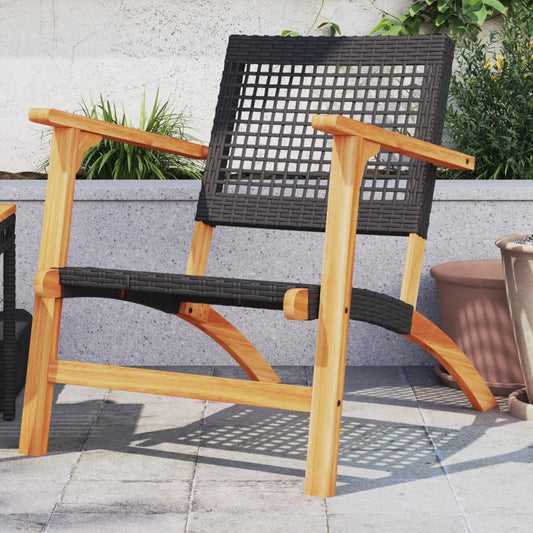 365868 Garden Chairs, Pack of 2 Acacia Wood and Synthetic Rattan, Black Garden Chair, Patio Chairs - QUORE