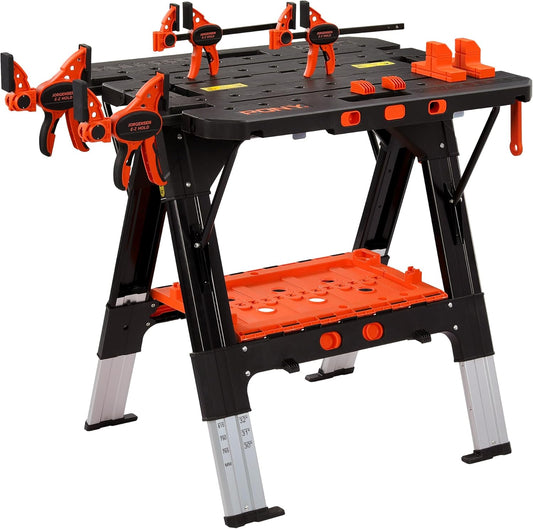 Opvouwbare Werkbank – Zaagbok – Klusbank – Werktafel – Zaagpaard – 2-in-1 Multifunctioneel – 227 kg Werkbelasting & 6 Verstelbare Hoogtes