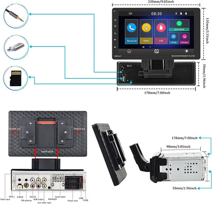 Bluetooth autoradio 1 DIN met Carplay Android Auto, 9 inch afneembaar touchscreen met kleurrijke lichten FM SWC Mirror Link + achteruitrijcamera