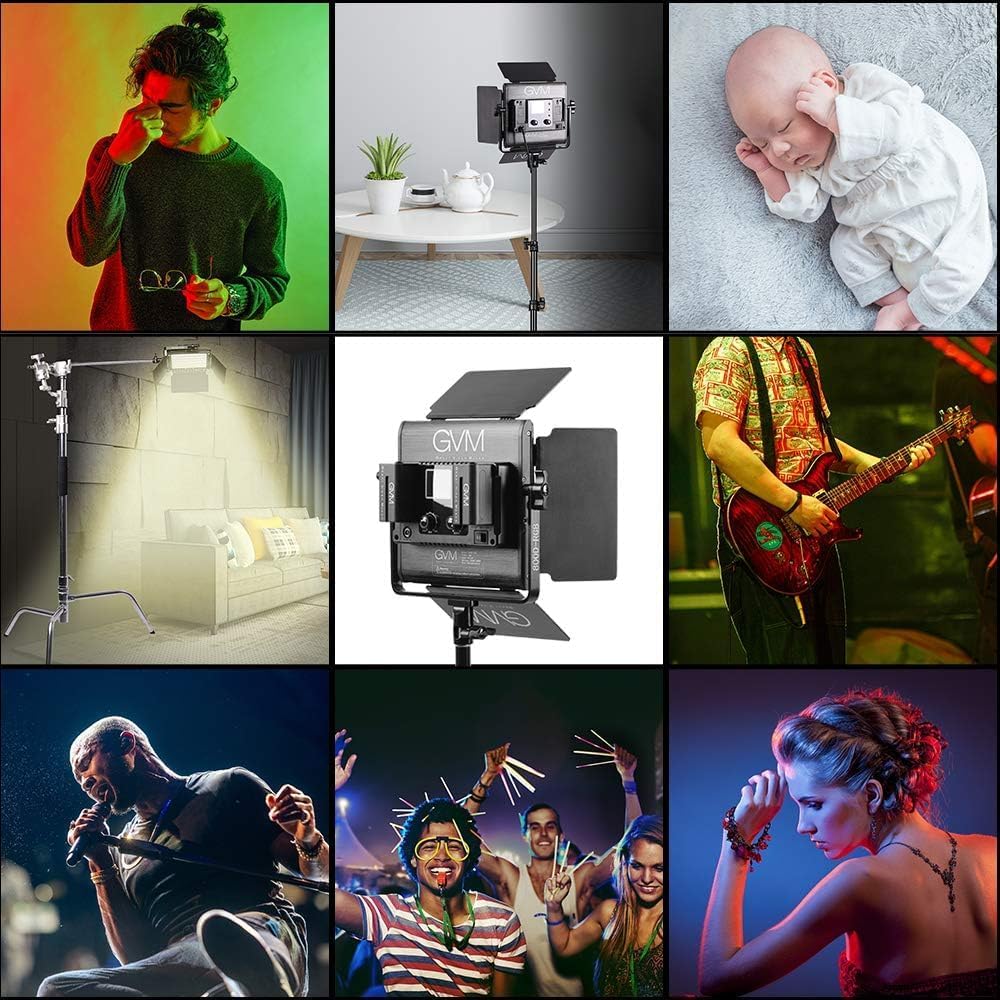 GVM RGB LED-videoverlichtingsset, 800D studio-videolampen met app-bediening, filmverlichtingsset voor YouTube-fotografieverlichting, 3 stuks led-lichtpaneel, gaming, conferentie, 8 scènelichten, CRI