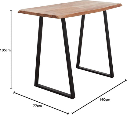 GOA natuurlijke bartafel, boomrand, massief hout, acacia, industriële stijl, hoge tafel voor keuken, woon- en eetkamer, 140 x 105 x 77 cm (b x h x d)