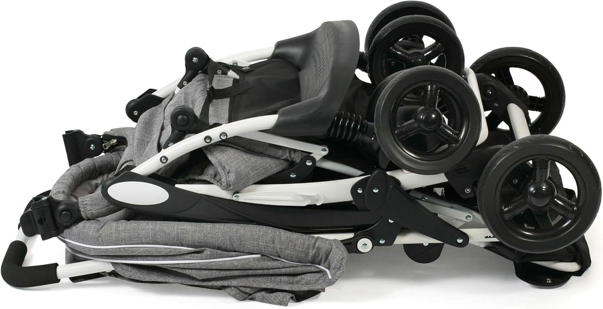 CHIC 4 BABY - Duo broers en zussen met draagtas en regenbescherming, broers en zussen kinderwagen voor twee kinderen, tweelingwagen, twinningsbuggy, tandembuggy, kinderwagen, jeans grijs