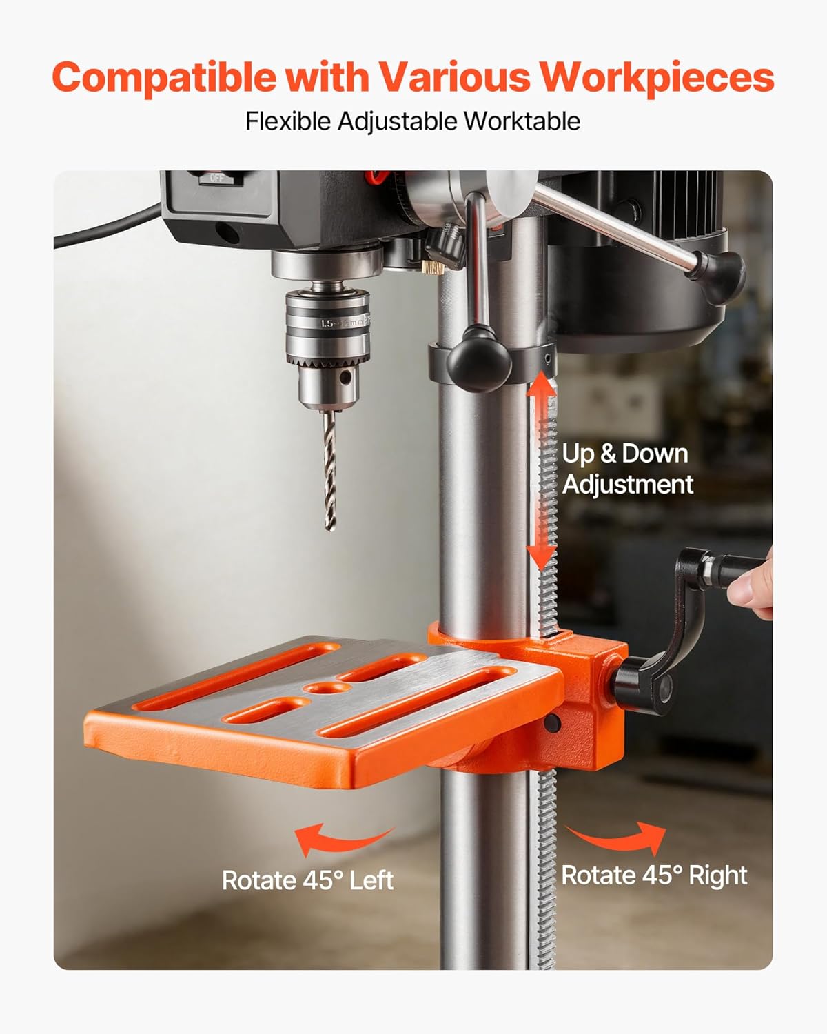 VEVOR Tafelkolomboormachine 254 mm, nominaal vermogen 400 W, variabele snelheid, stabiel met laser en led-werklicht, tafelboormachine voor hout- en metaalbewerking