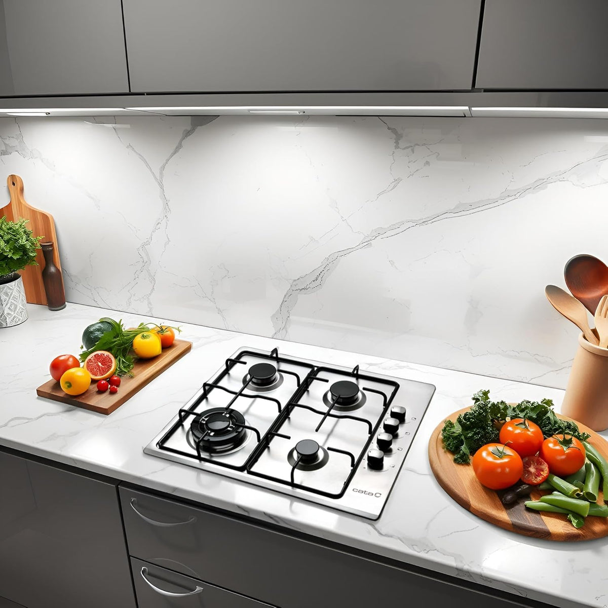 Gasfornuis – Gaskookplaat – Kookplaat – Gaspitten – Kooksysteem – 4 Geëmailleerde Branders – Elektronische Ontsteking – Veiligheidskleppen – 58 cm Breed – 8 kW Vermogen