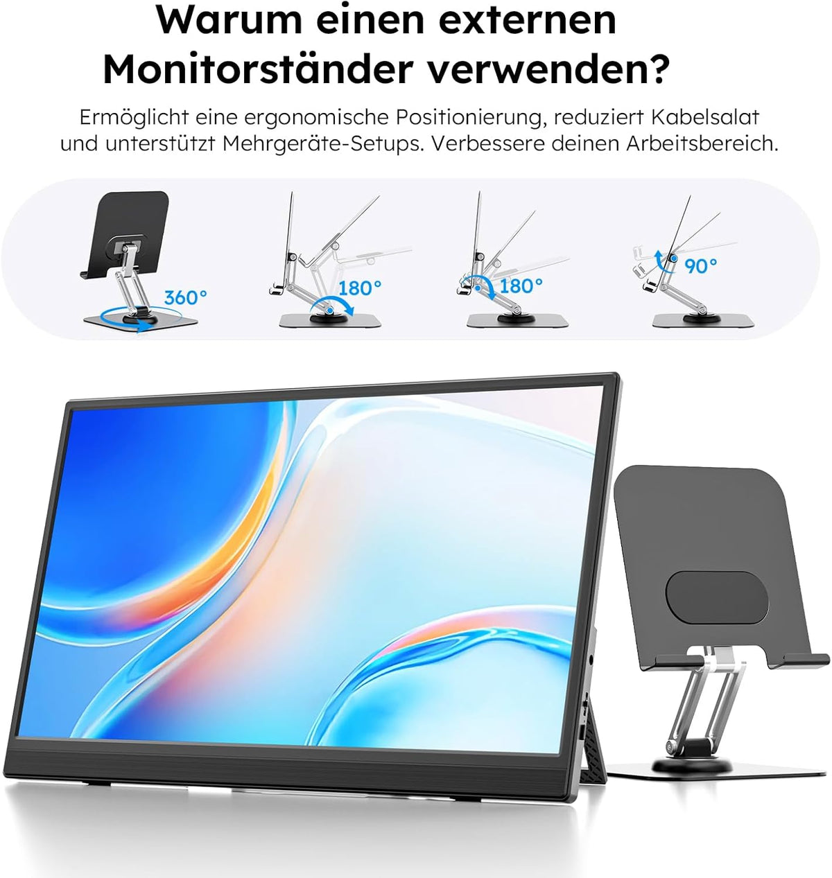 Portable Monitor 15.6" with Custom Stand, 1080P FHD Portable Monitor with Speaker, Ultra Slim USB-C & HDMI External Display for Laptop/PC/Mac/Xbox - with VESA Holes - QUORE