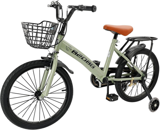 Kinderfiets, 45,7 cm (18 inch), hoogwaardig koolstofstalen frame, verstelbare zitting en stuur, dubbele remmen, geïntegreerde naven, afneembare mand, steunwielen, comfortabel zadel, jongens