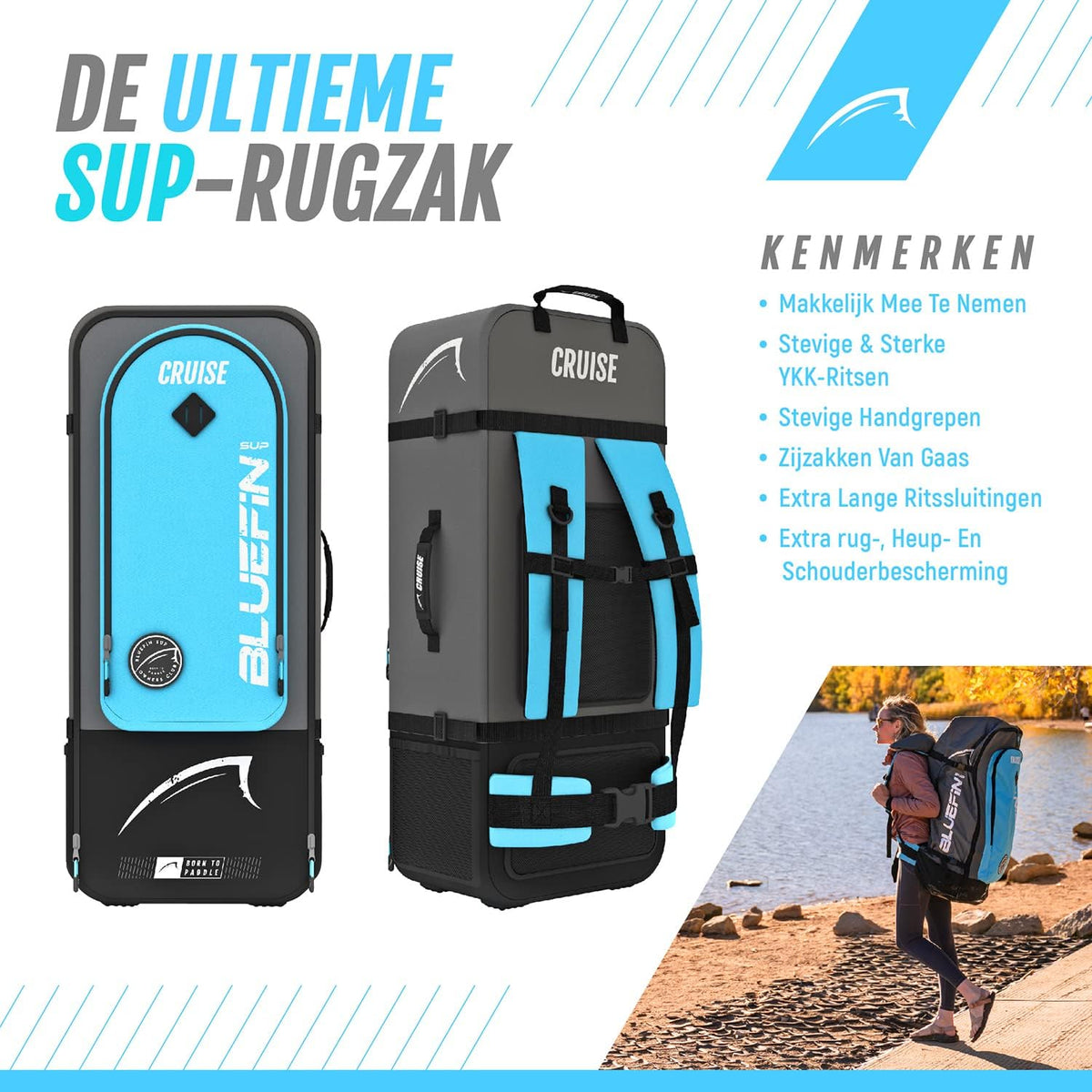 Bluefin Cruise SUP opblaasbaar stand-up paddleboard | Premium paddleboard-accessoires | Meerdere maten: Kinderen, 9'8, 10'4, 10'8, 12', 15'