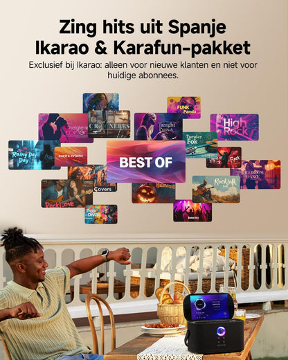 Draagbare Karaoke Machine voor Volwassenen, met Weergavescherm voor Songteksten, 2 Zelfopladende Draadloze Microfoons, Autotune & EQ, 140W Speaker, Verbinding met TV