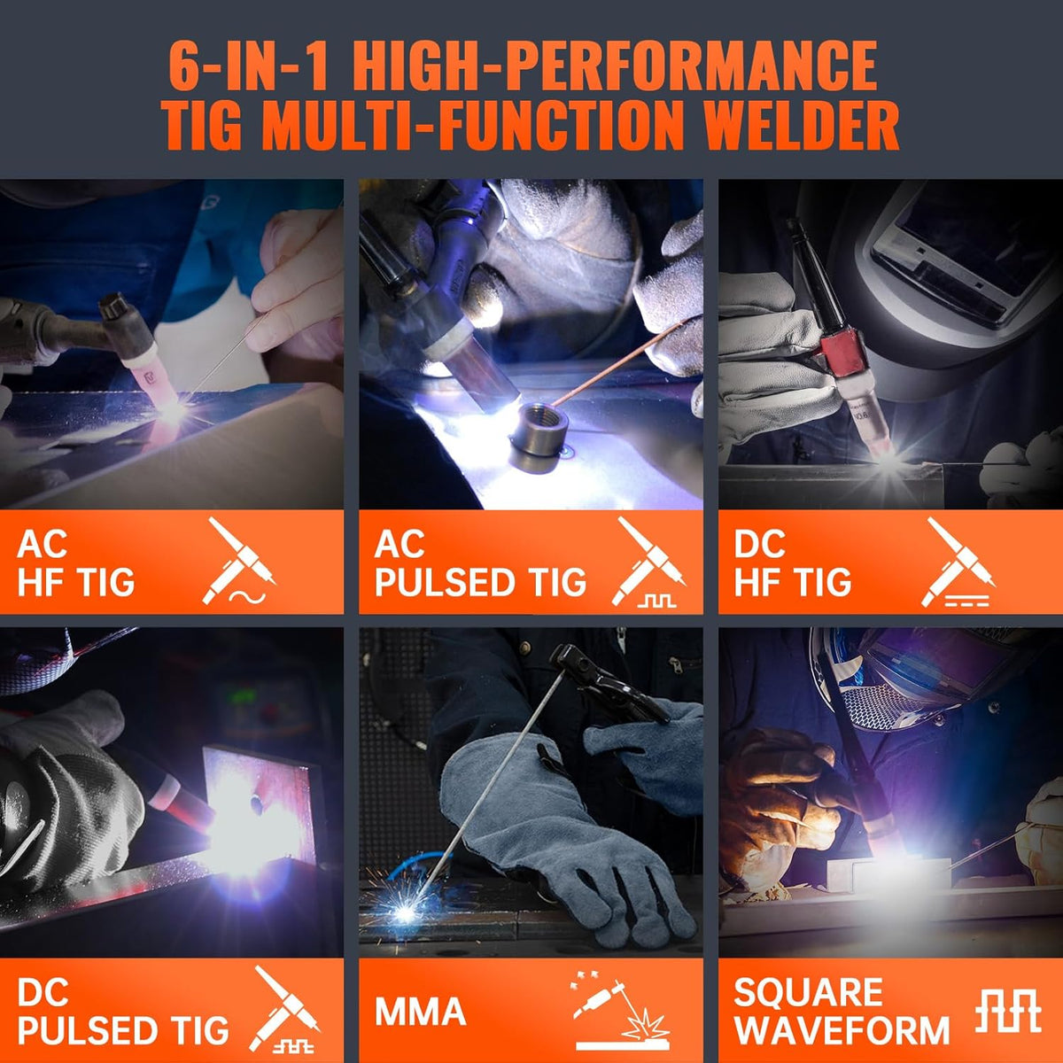 HITBOX 6-in-1 WIG lasapparaat AC/DC, 200 A, pulsfunctie, IGBT invertertechnologie, 2T/4T digitale bediening, nieuwe versie voor aluminium, roestvrij staal en staal (HBT250P AC/DC)