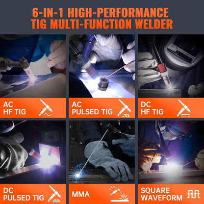 HITBOX 6-in-1 WIG lasapparaat AC/DC, 200 A, pulsfunctie, IGBT invertertechnologie, 2T/4T digitale bediening, nieuwe versie voor aluminium, roestvrij staal en staal (HBT250P AC/DC)