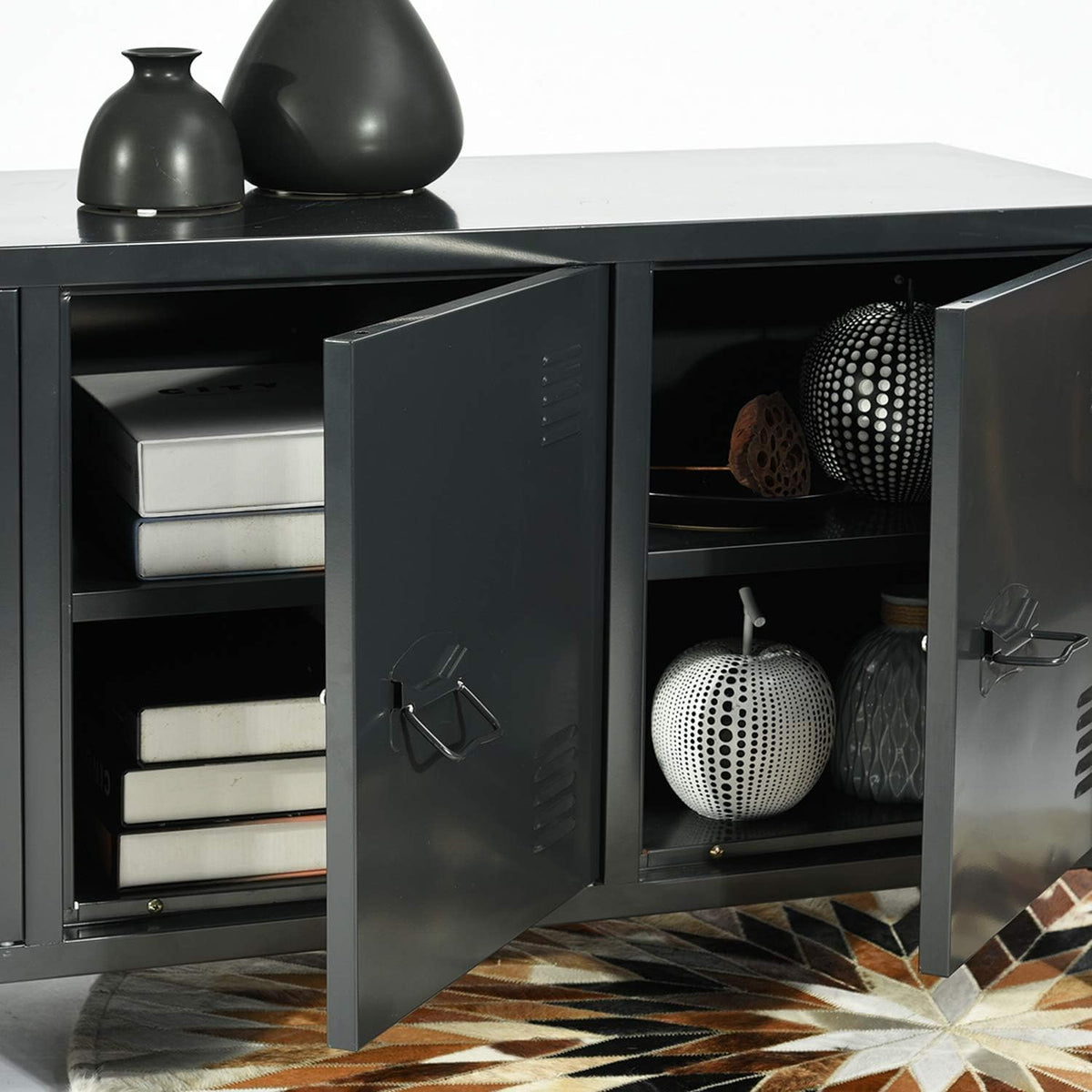 Grote ruimte metalen kast, 2-laags metalen opbergkast, 3 deuren, kantoormeubel, opslag met plank, lage kast, 120 × 40 × 58 cm