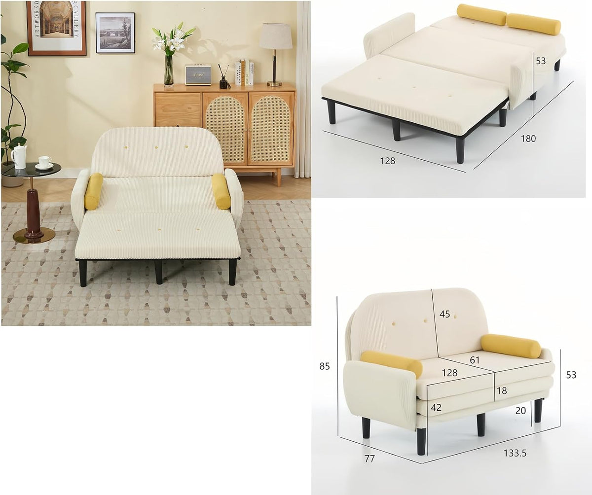 Corduroy Loveseat – 2-Zits Bank – Slaapbank – Fauteuil – Lounger – Verstelbare Rugleuning – Opbergruimte Onder Zitvlak
