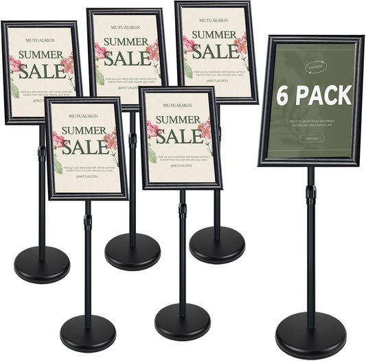 A3 Stand Sign Houder – Posterstandaard – Posterhouder – Displaystandaard – Vloerstandaard – Set van 6 – Verstelbaar in Kijkhoek – UV-bestendige PVC-beschermlaag
