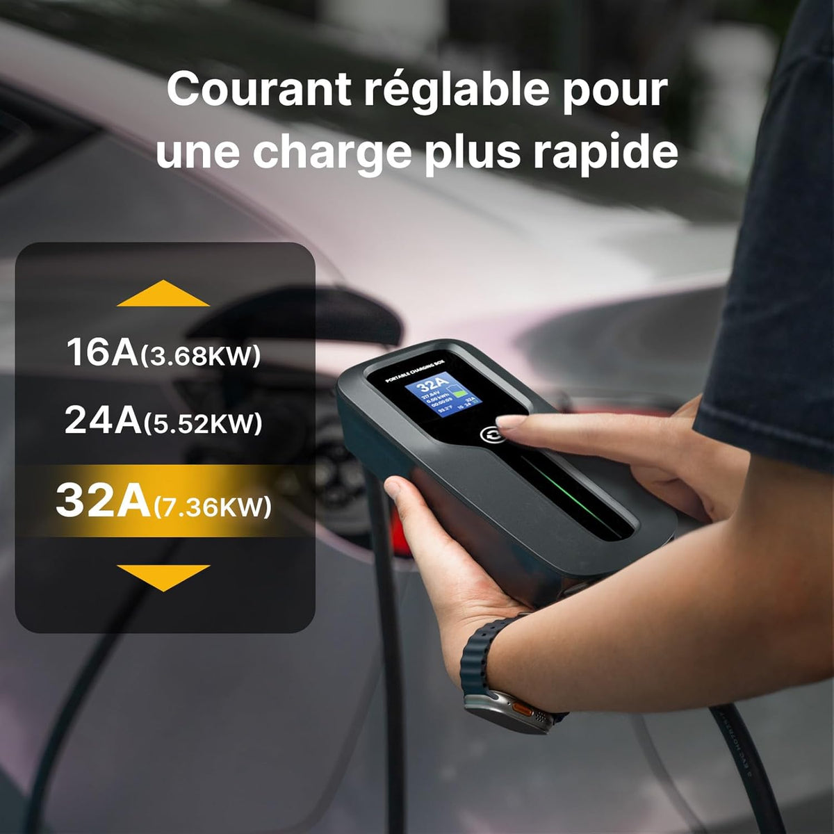 Morec Type 2 EV oplader, CEE-stekker, schakelbare oplaadkabel 16/24/32 A met scherm, draagbaar EV laadstation, IEC 62196-2, laadbox voor elektrische auto, EVSE (Europese stekker) 6 m