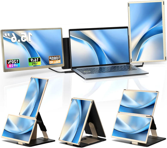 Triple Laptop Screen Extender - 15.6 inch Monitor IPS FHD 1080P Detachable Portable Display for 13"-17.4" Laptops Compatible with Windows Mac Chrome Surface Metal Base Travel Work Setup - QUORE