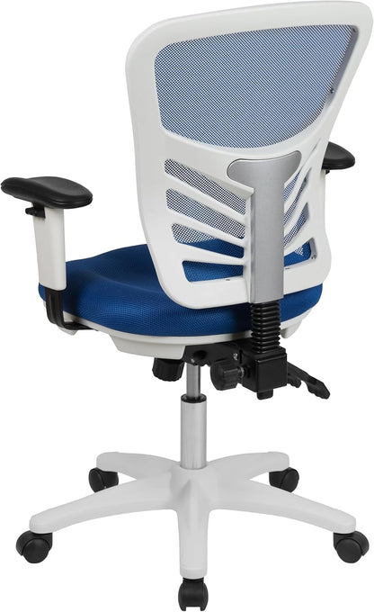 Bureaustoel – Office Chair – Computerstoel – Gamestoel – Kantoorstoel – Ergonomisch Mesh Rugleuning – Verstelbare Armleuningen met Wit Nylon Frame