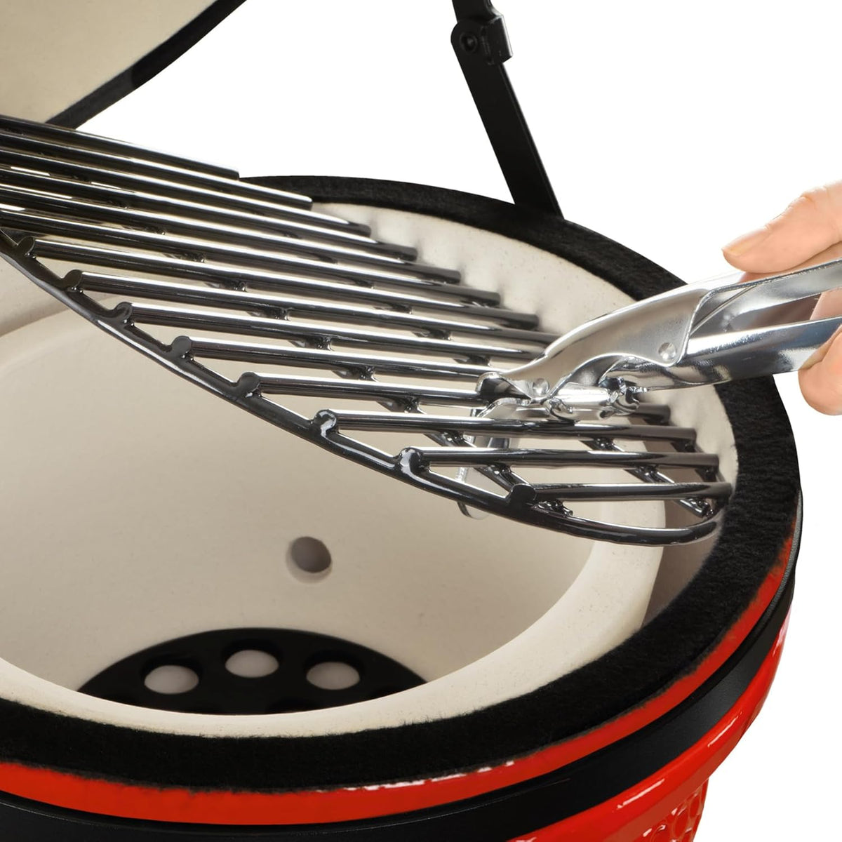 bbq-Toro Kamado Hairo Red Charcoal Barbecue 32 cm Diameter Mini Grill with Thermometer and Wooden Handles Round Ceramic Grill Ceramic Grill Smoker - QUORE
