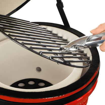 bbq-Toro Kamado Hairo Red Charcoal Barbecue 32 cm Diameter Mini Grill with Thermometer and Wooden Handles Round Ceramic Grill Ceramic Grill Smoker - QUORE